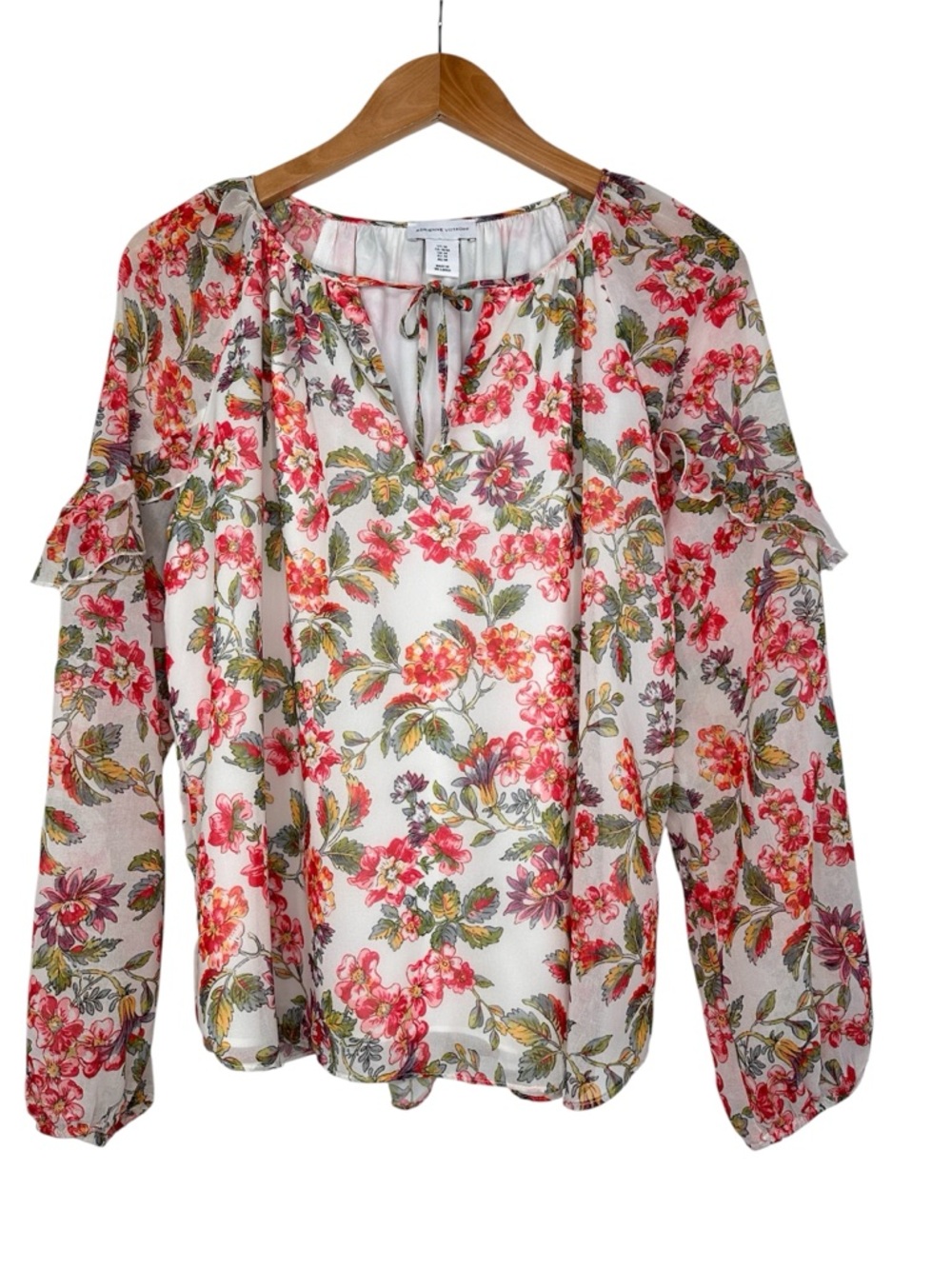 Adrienne Vittadini Boho Floral Peasant Feminine Blouse Top Cottagecore Sz M